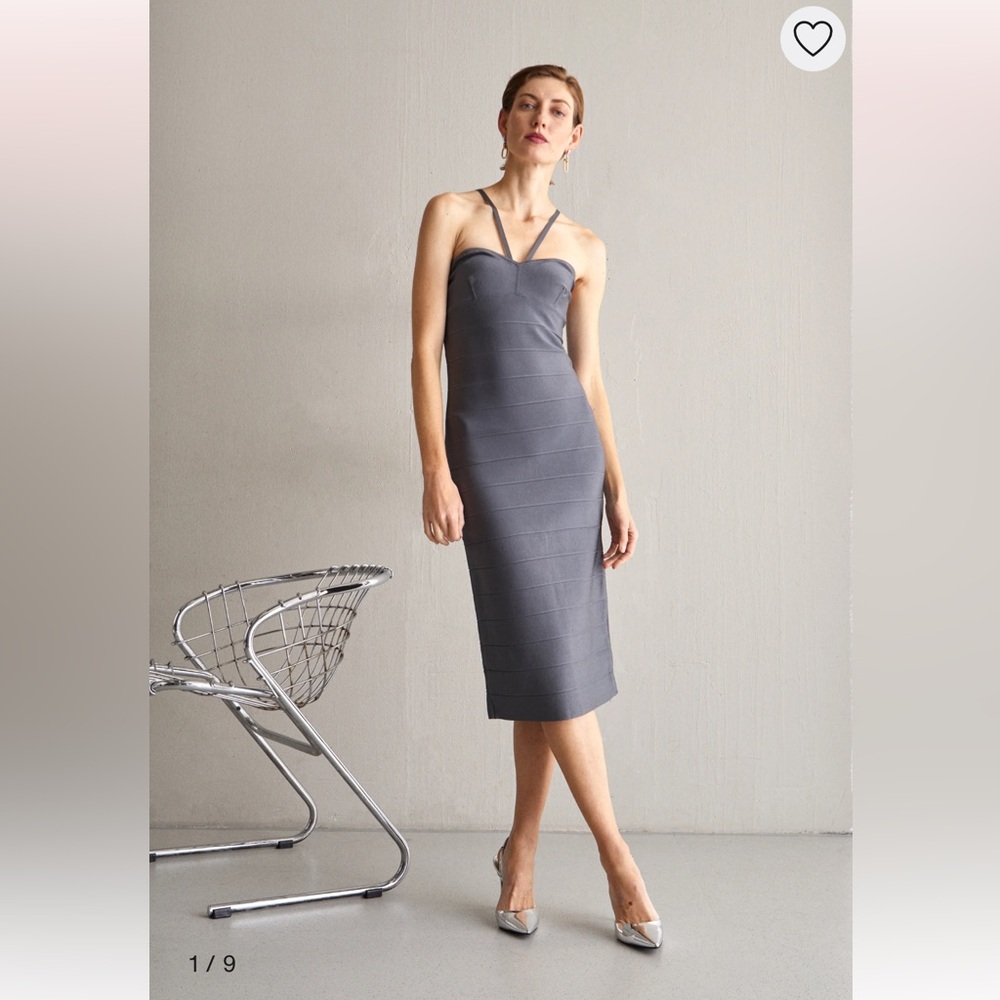 HERVE LEGER Icon Strappy Sweetheart Midi Dress NWT Size S